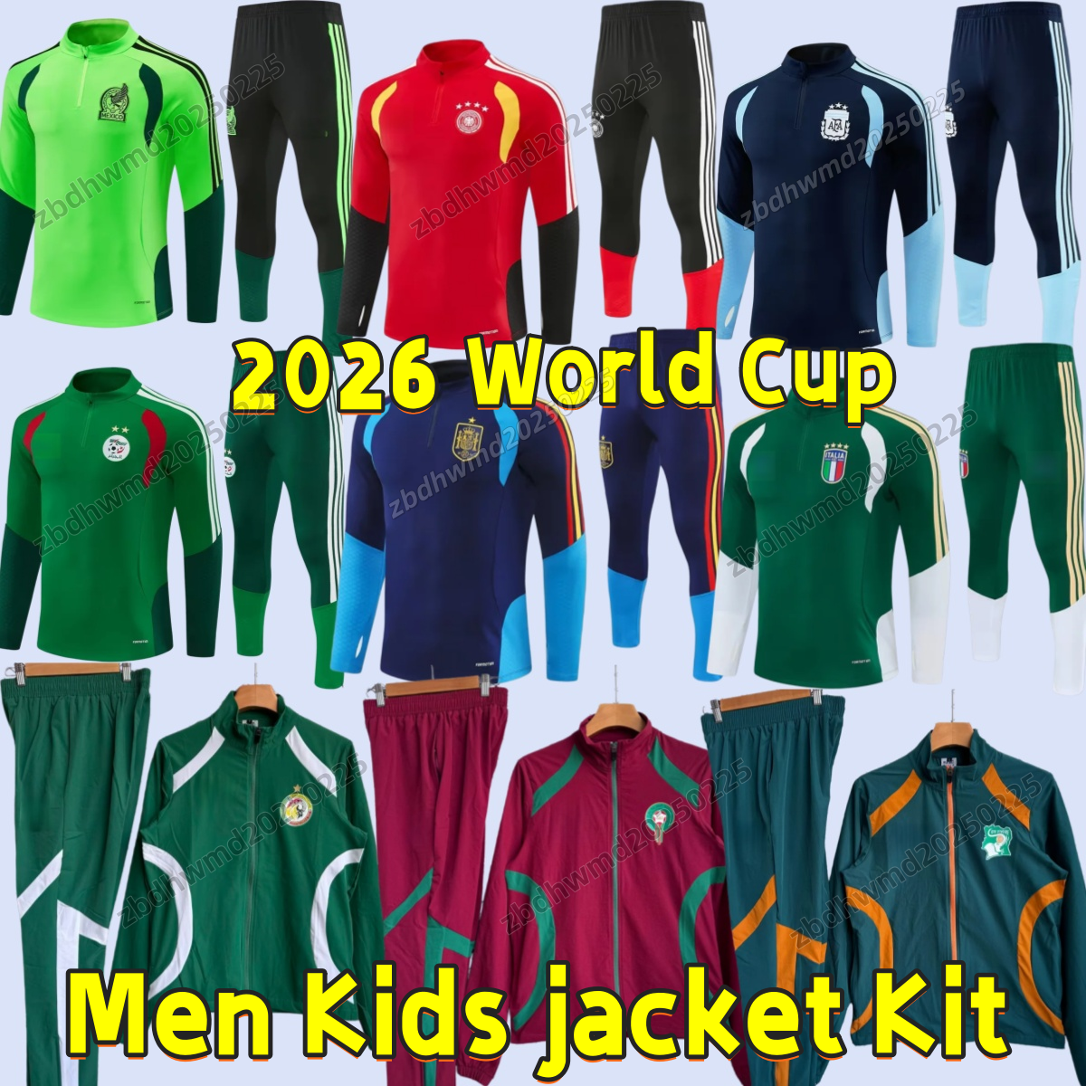 Portugal's Ronaldo BELLINGHAM Argentina, 2026 World Cup long-sleeved training kit; Spain,, Algeria, Mexico, 25, 26, Italy. Mbappe jacket set for men and children, outdoor kit