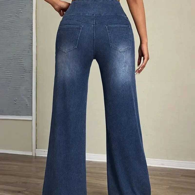 Autumn and Winter Trend Style Rubber-waisted Loose High-elasticity Denim Straight-leg Pants Are Versatile Fashionable for Women M260310