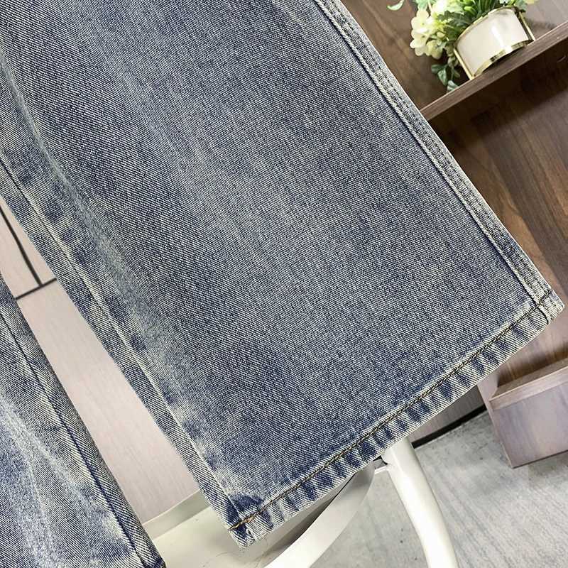 L-6XL Plus Size Jeans For Women Spring 2025 High Waist Straight Blue Jeans Trousers Wide Leg Loose Drawstring Large Size Jeans M260310