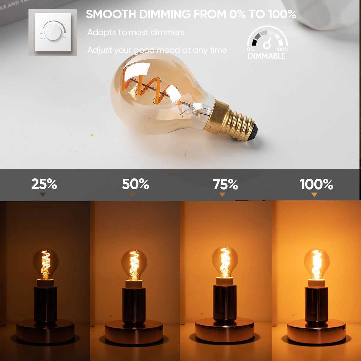 Retro Led Spiral Filament Bulb G45 3W Amber Glass E12 E14 Base 2200k Globe Ball Bulb Flexible Lamp For Pendant Light Decoration H260310
