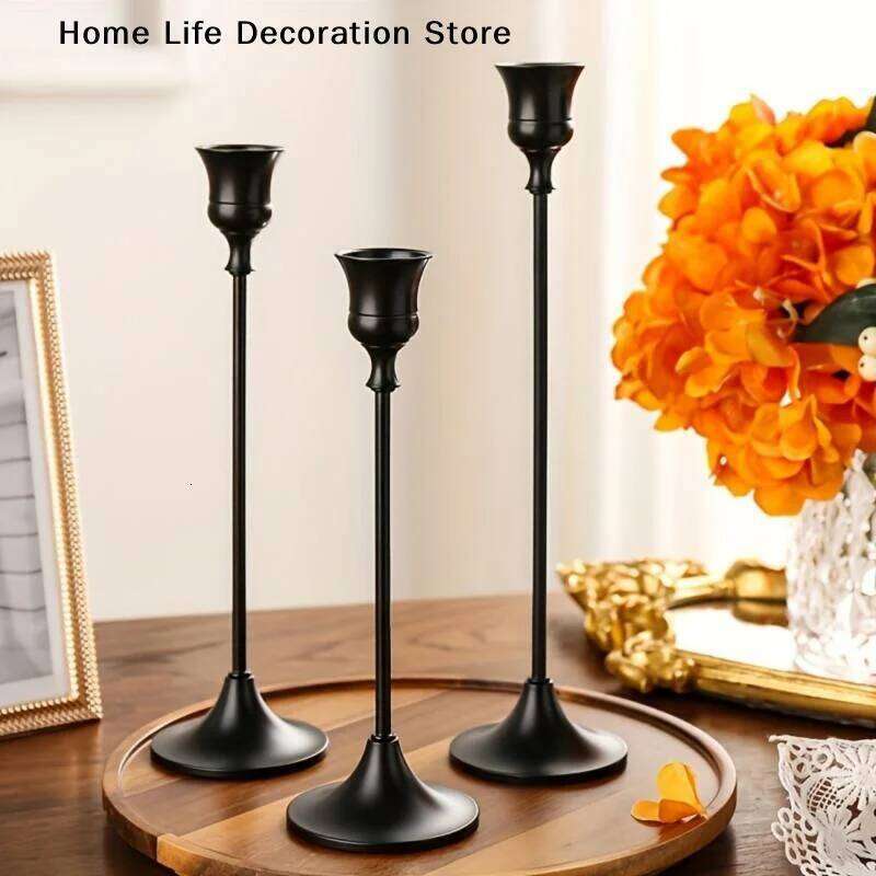 3pcs/set Vintage Elegant Metal Aluminum Tabletop Candle Holders, Suitable For Wedding Valentine's Day, Home And Hotel Decoration H260310