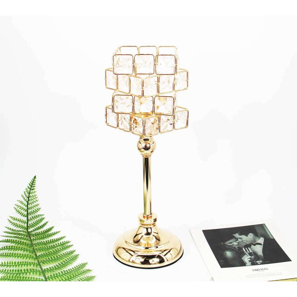 1pc Golden Crystal Pillar Candle Holder Candlesticks for Dining Coffee Table Wedding Events Parties Home Decor H260310