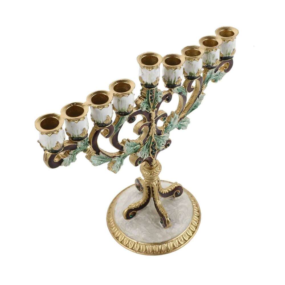 European-style Hanukkah Pillar Enamel Alloy Decorative Candlestick Ornament Menorah 9 Branch Candle Holder Luxury H260310