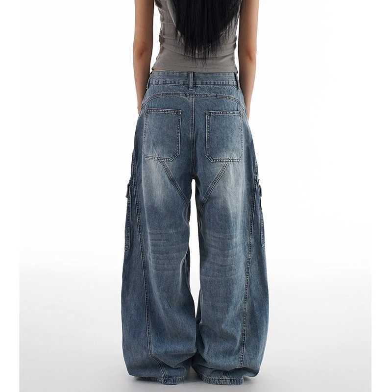 Korean Retro Lady High Waist Jeans Female New Streetwear Baggy Denim Trousers Women Comfortable Straight Leg Pants M260310