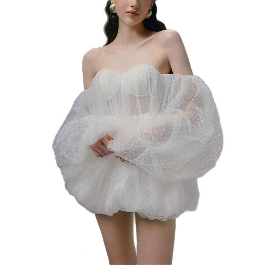 2025 spring and summer niche sexy strapless fairy style mesh multifunctional anti-aging short skirt long women's top