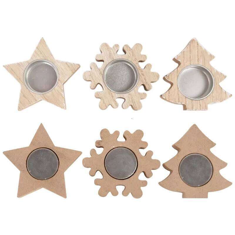 Wooden Xmas Snowflake Candlestick Christmas Tree Shape Candle Holder for Home Decoration 2026 Navidad Kerst Noel New Year Decor H260310