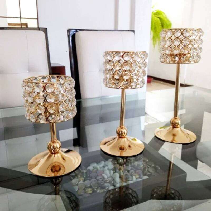 Peandim Silver Gold Plated Candlestick Crystal Candelabra Centerpieces Wedding Party Decor Romantic Home Table Candle Lantern H260310