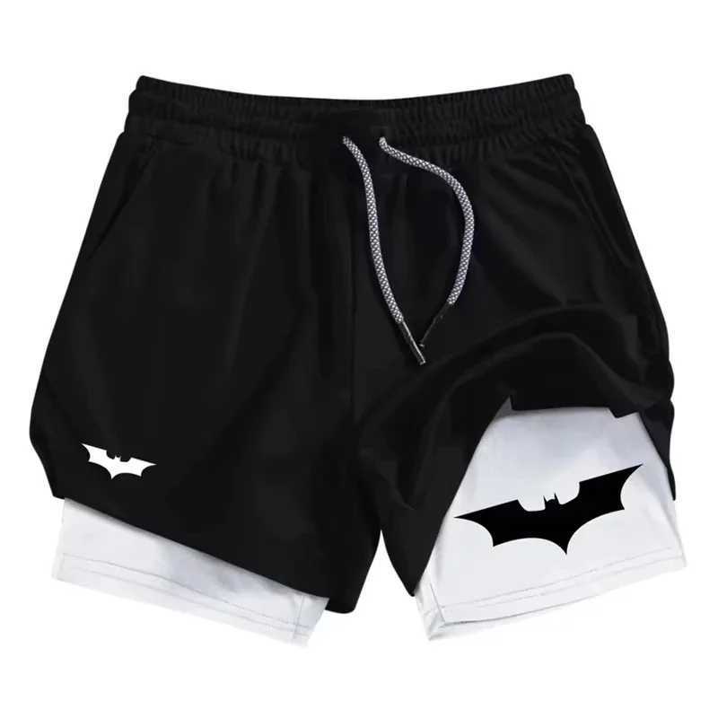 Bat Print 2-in-1 Mens Sports Breathable Quick-Drying Summer Shorts with Phone Pocket Gym Workout Running Shorts Cycling Shorts N260310