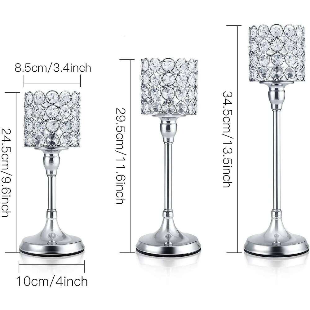 Silver Crystal Cylinder Candle Holders, Pillar Candlestick Holders for Living Room, Wedding, Dining Table, Centerpieces, 1PCS H260310