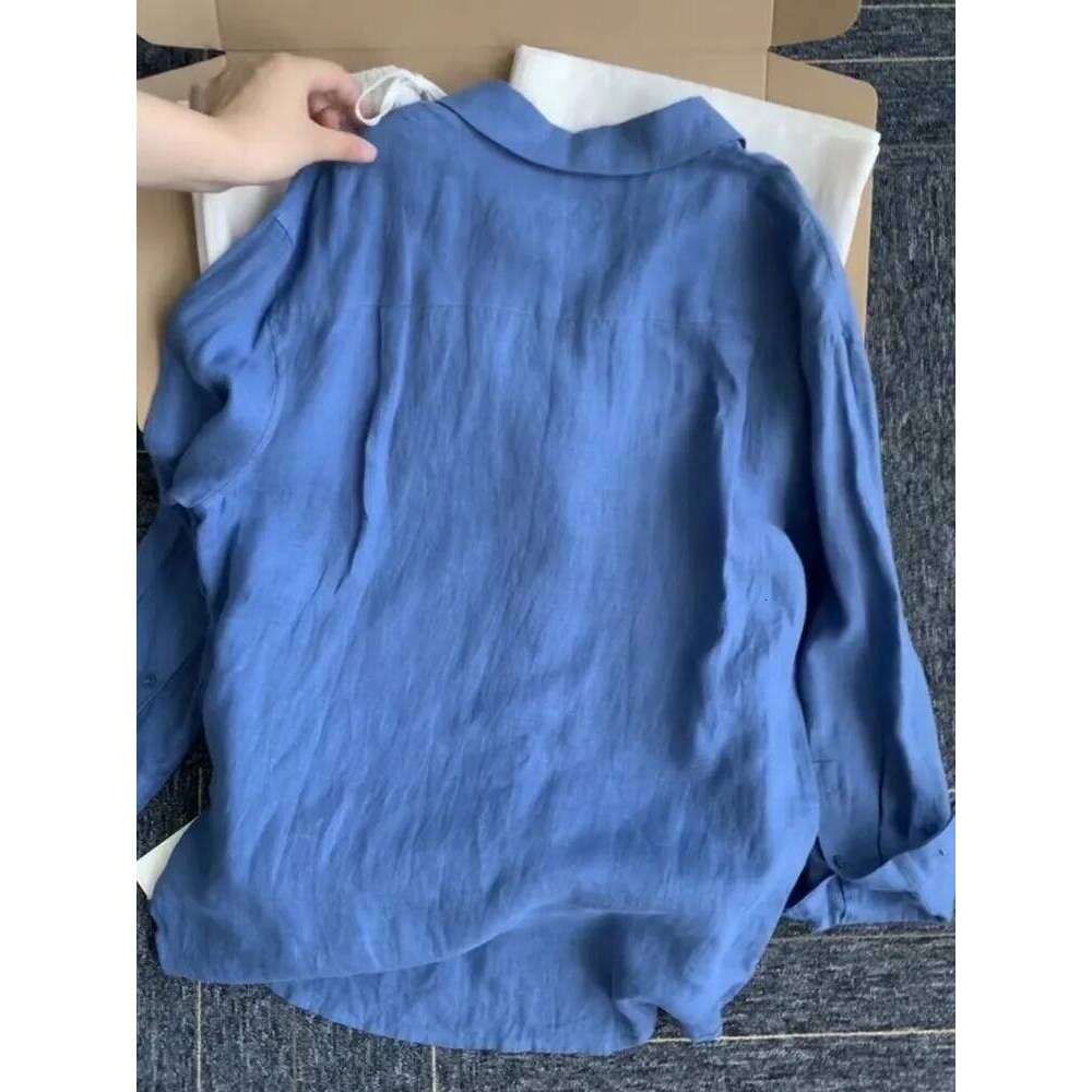 Casual Office Ladies Work Solid Color Linen Shirt Long Sleeve Spring Summer Single Breasted Loose Fit Fashion Women Blouses Tops