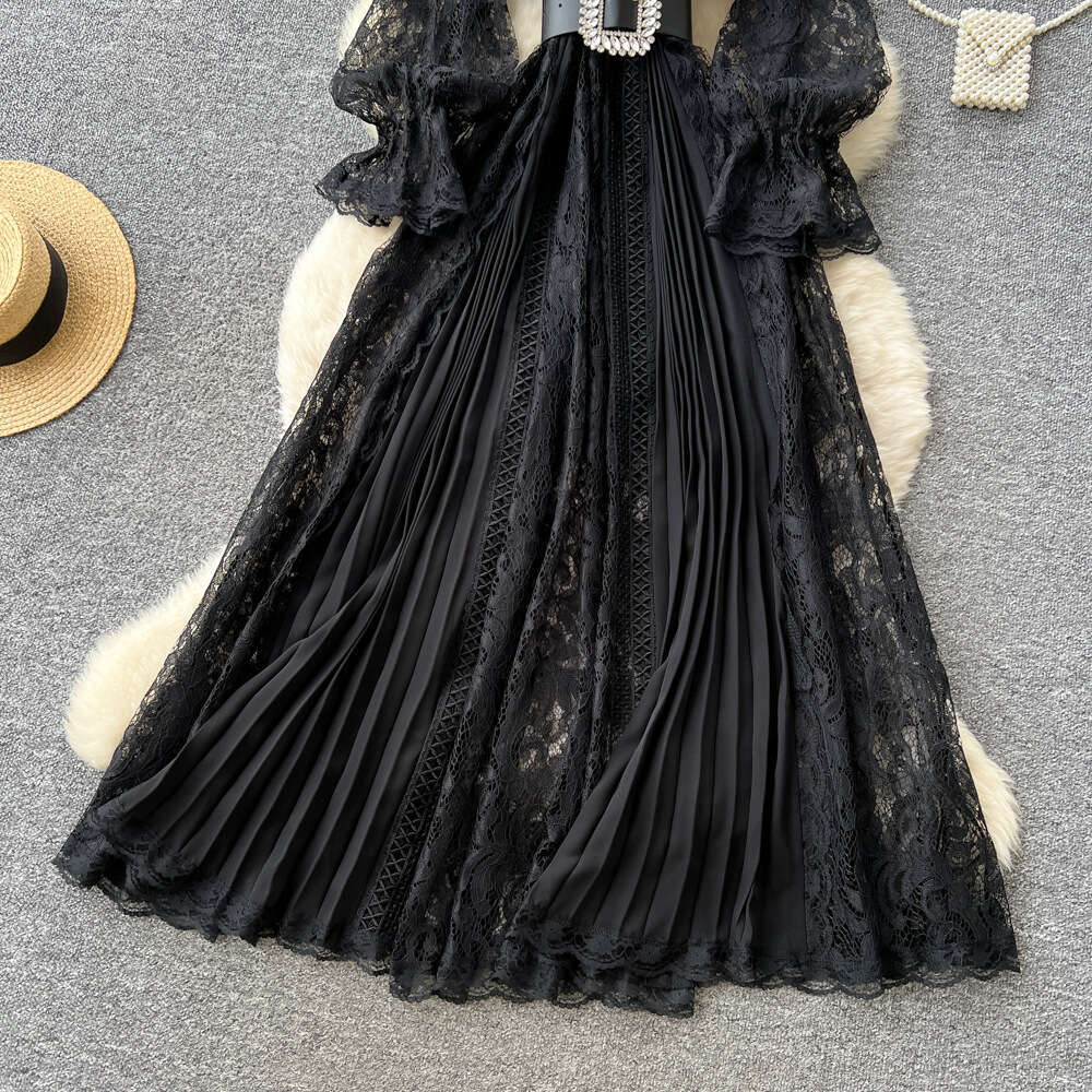 2026 Spring/Autumn New Designer French Elegant V-neck Lace Women's Lace Dress