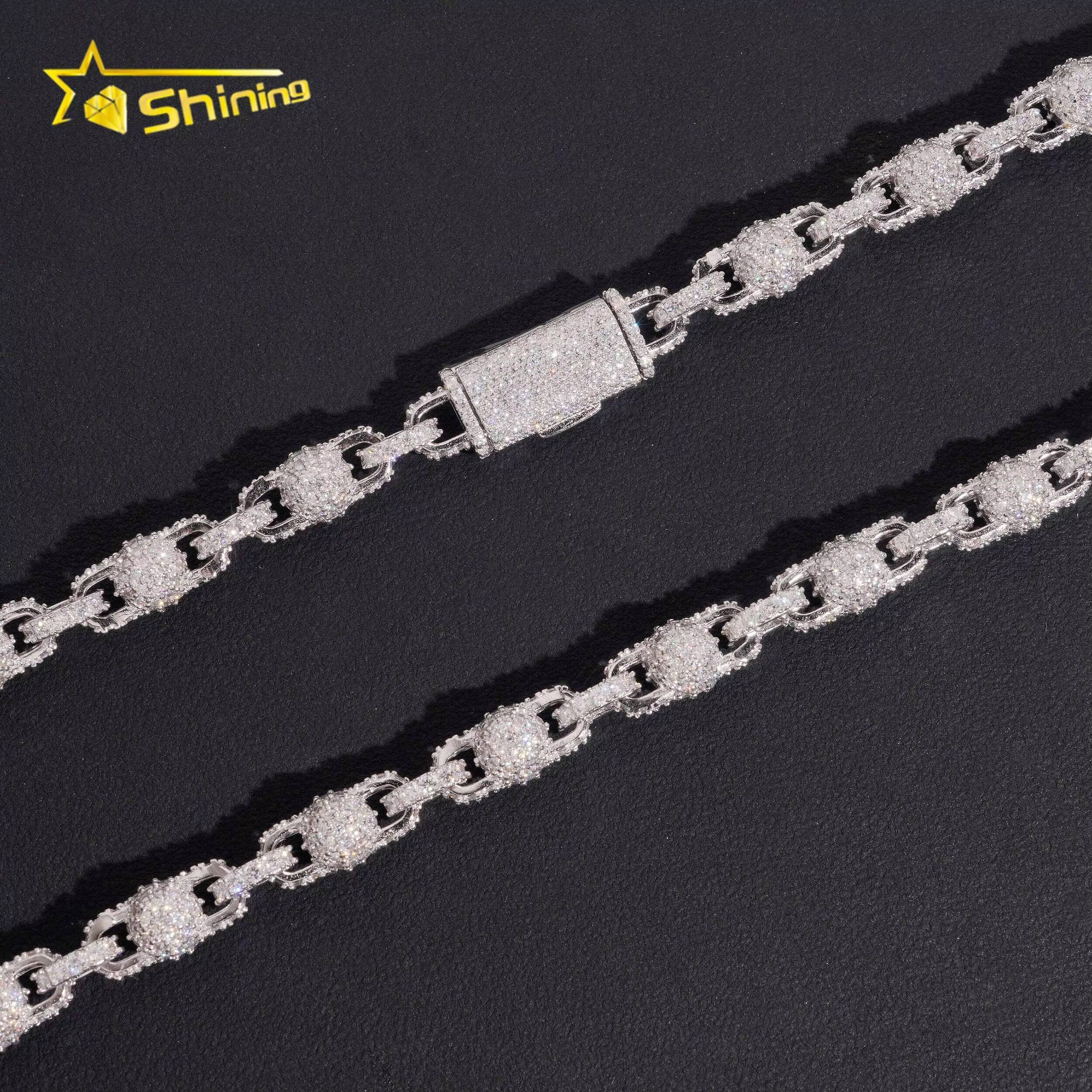 Link Chain Beads 8mm Iced Out VVS Moissanite Pass Diamond Test Cuban Link Chain Hip Hop Mens 925 Silver Necklace Jewelry