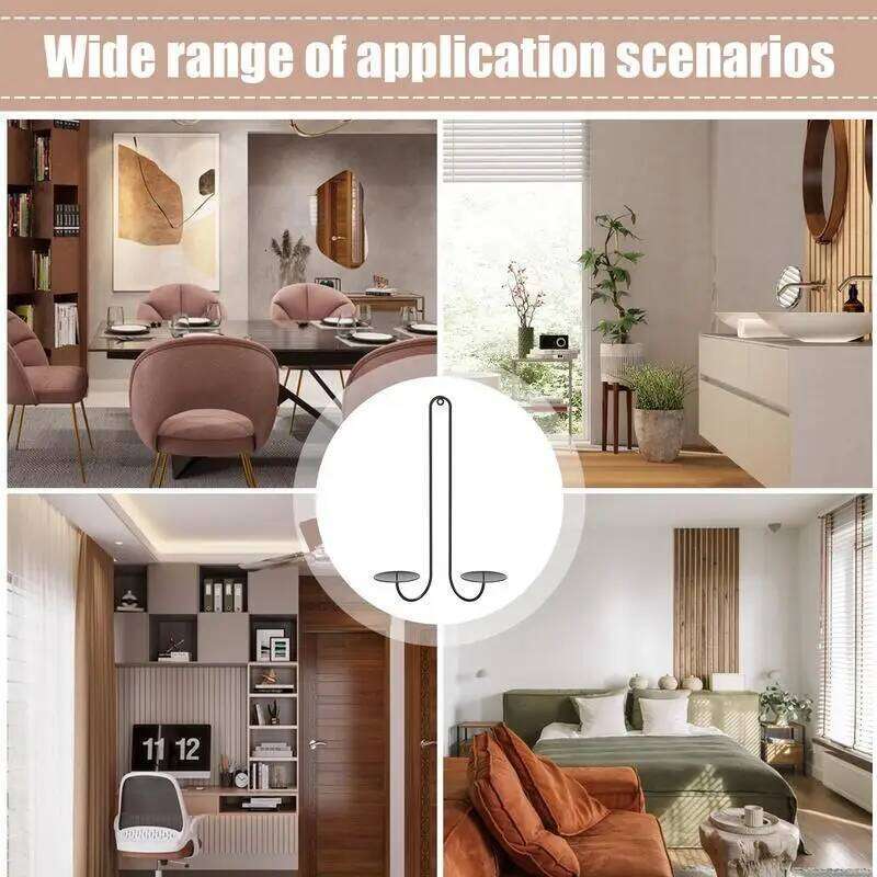 Double Armed Iron Holders Black Metal Holder Modern Wall Candle Sconce Hanging Ornaments For household H260310