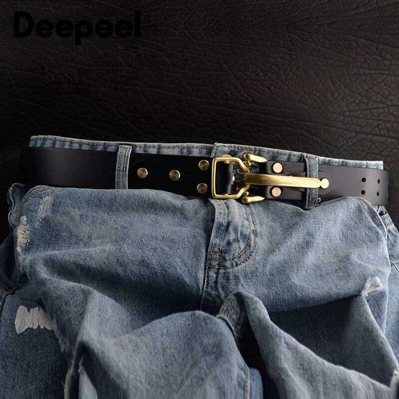 Deepeel 1Pc 3.8*110-125cm Men's First Layer Cowskin Belt DIY Handmade Genuine Leather Knight Belts Brass Pin Buckle Waistband H260310 3.8*110-125