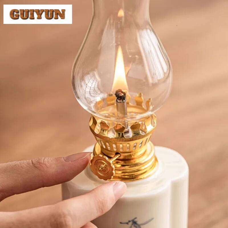Hand Drawn Flowers Kerosene Lamps Holder Candle Stick Antique Style Oil Lamp Indoor Light Home Decoration H260310