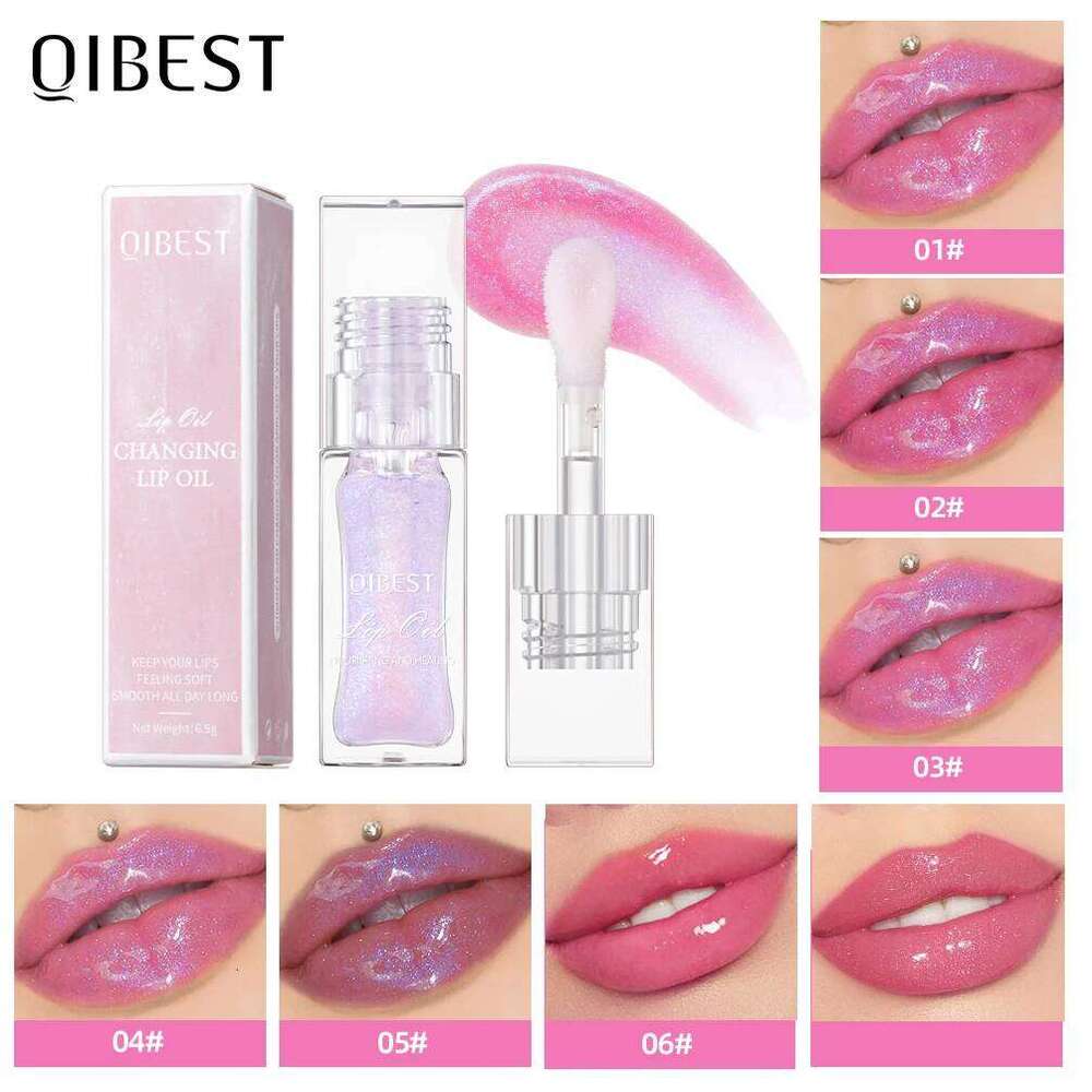 QIBEST Pearlescent Mirror Glaze Temperature Color Changing Oil Moisturizing Shiny Lipgloss Long-lasting Lip Tint Makeup Z260310