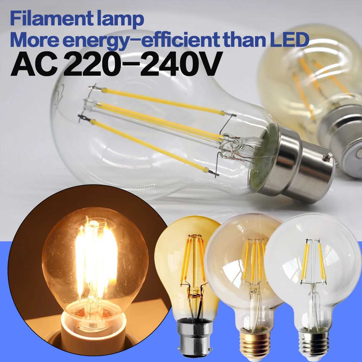 3pcs Retro Led Light Bulb E27 B22 E14 C35 A60 ST64 AC220-240V Edison Filament Bulb Vintage Warm Glass Lamp Lighting Indoor light H26031011