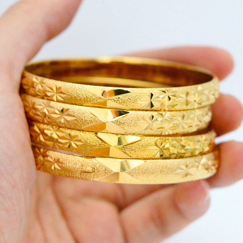 Wholesale Dubai Gold Bangles For Women Men18k Gold Color Wide 6MM Bracelets African/European/Ethiopia Jewelry Bangles 260107