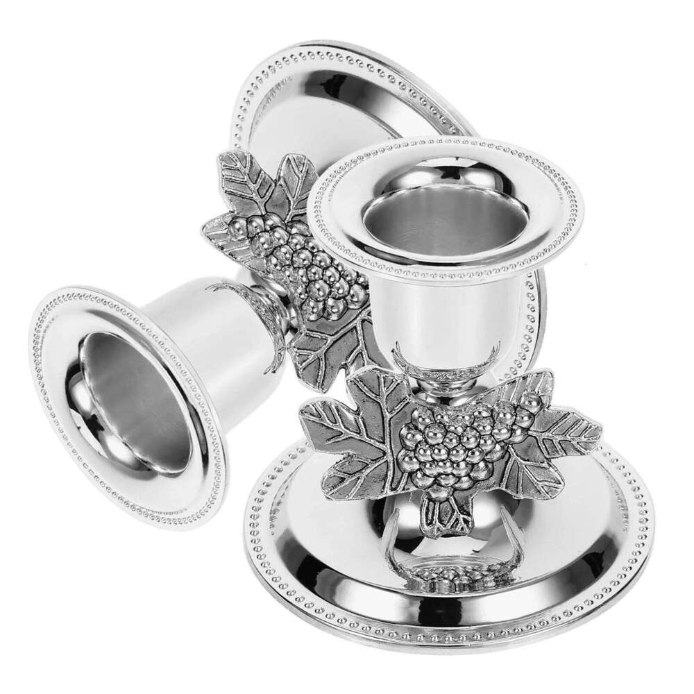 2Pcs Metal Holder Vintage Rustic Silver Retro Taper Large Decorative Stand Desktop naments Shabbat Candlestick Bulk For H260310