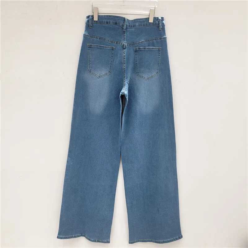 ANJY Autumn New Women Jeans Heavy Craft Studded Diamonds Hollow Out Star Straight High Street Trendy Denim Wide Leg Pants A10277T260310