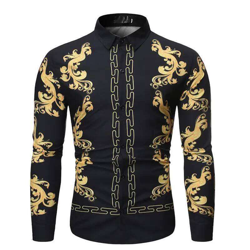 New Luxury Printed Design Tops Fashion Floral Patterns Long Sleeve Shirts Casual Men's Retro Clothing Shirt