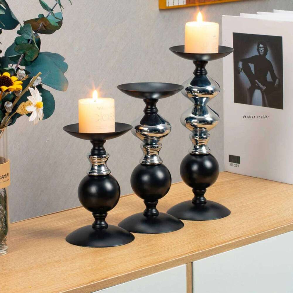 Pillar Set of 3-6.3", 7.8", 9.8" H Candle Holder Stand, Vintage Candlestick for Home Decor, Dinning, T H260310