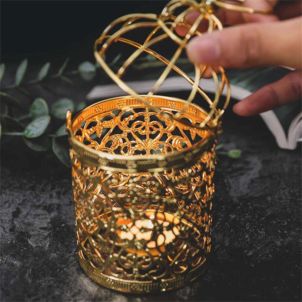 Candlestick Electroplated High Quality Household Home Hollow Metal Crafts European-style Portable Table Decoration H260310
