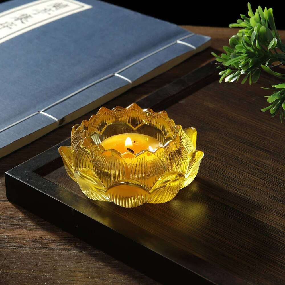 Vintage Holders Glass Lotus with Metal Base Butter Holder Long Lamp Candlestick Put Candle Cup Home Deco H260310