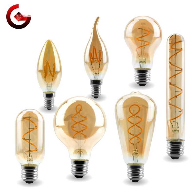 E14 E27 Retro LED Spiral Filament Light Bulb 4W Warm Yellow 220V C35 A60 T45 ST64 T185 T225 G80 G95 G125 Vintage Edison Lamp H26031011