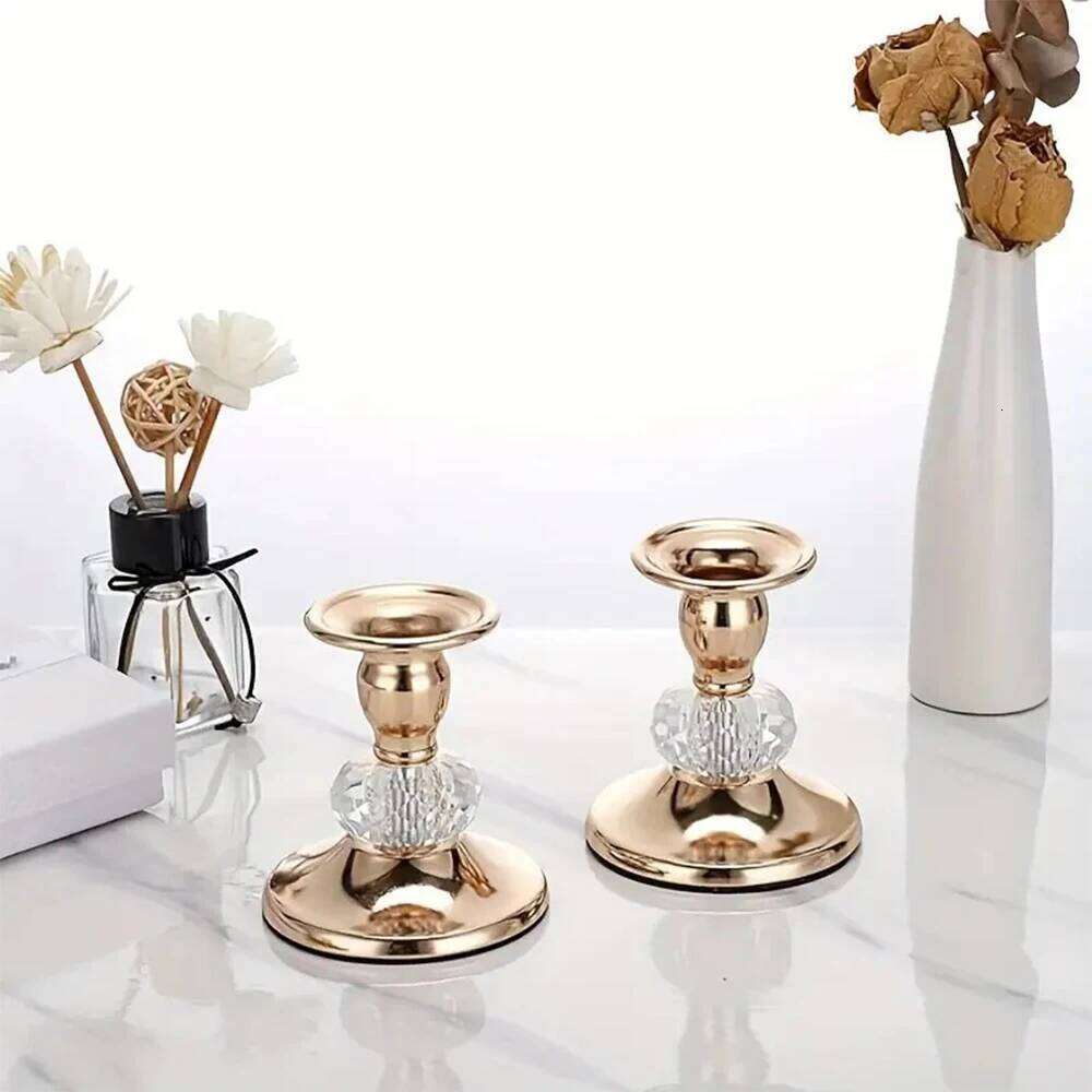 1PC Metal Crystal Candlestick Holder for Candle Light Dinner Table Birthday Wedding Party Home Tabletop Decoration H260310