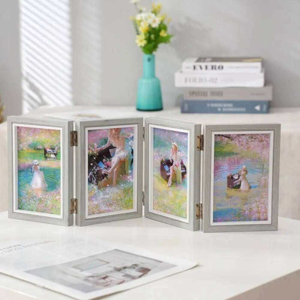 Creative Foldable Hinge Photo Double/Triple Rectangular Desktop Album Set Wooden 2/3/4/5 Linked Combination Folding Frame H260310 - view 5