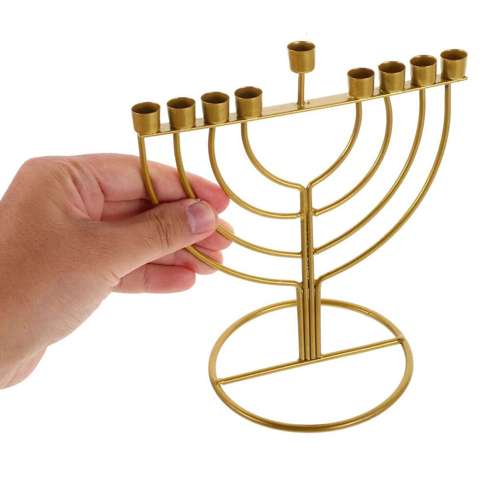 Hanukkah Holder 9-Branch Alloy Metal Candlestick for Pillar Candles Dining Table Decor Jewish Festival Desktop Adornment H260310