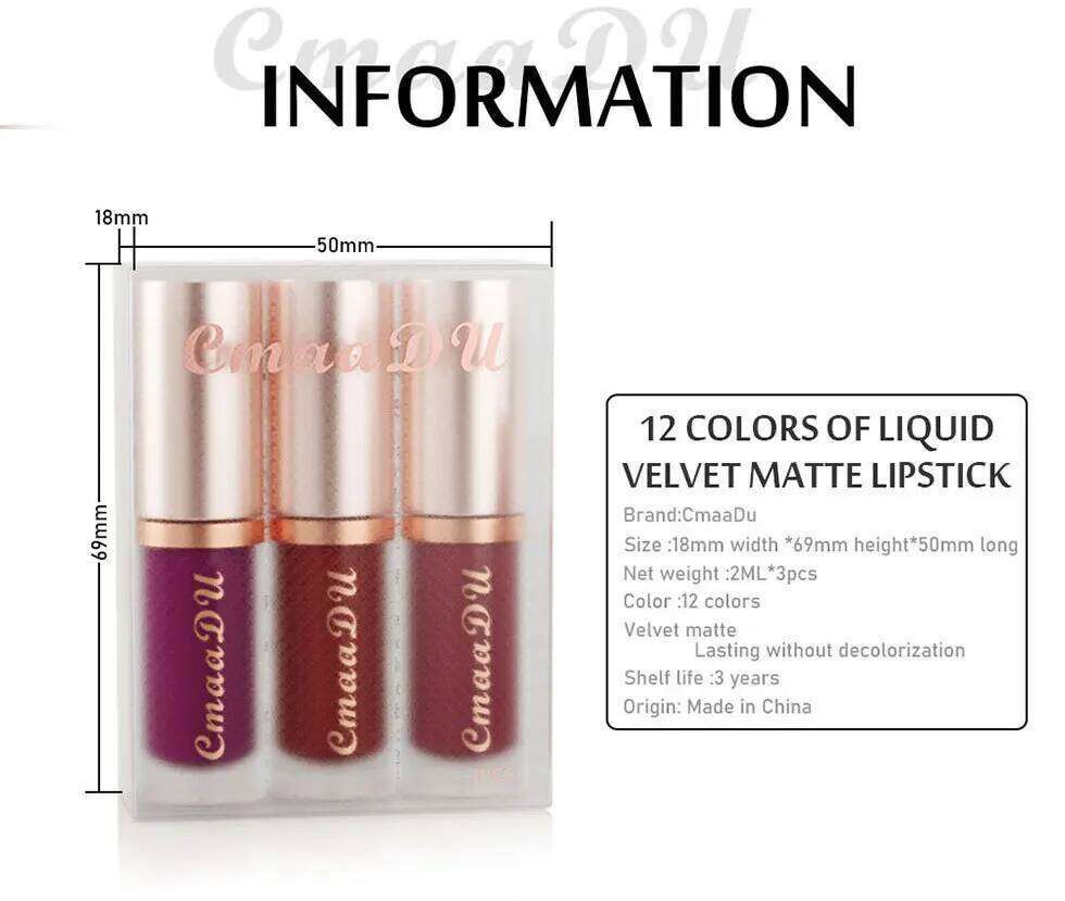 CmaaDu New 4 Color Velvet Matte Lipcolor Set Waterproof Long-wear Liquid Lipstick Lip Gloss Daily Makeup Women Cosmetic Z260310