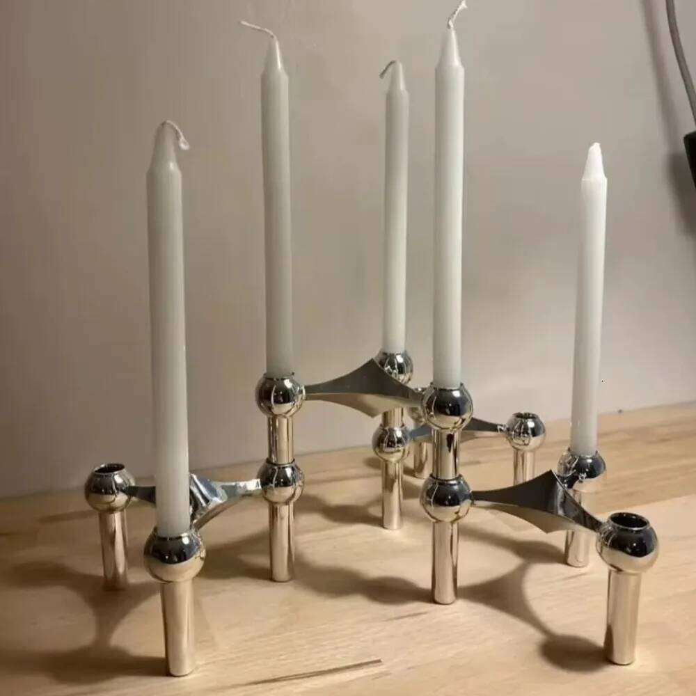 Light Luxury Metal Molecular Structure Candle Holder Nordic Silver Home Decore Candelabra Triangle Candlestick Gift H260310