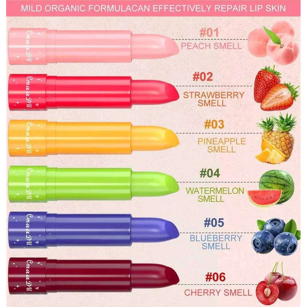 CmaaDu 6Color Waterproof Fruit Color Tinted Shine Changing Moisturizing Nourishing Glow Play Lip Balm lipstick Colour Care Z260310