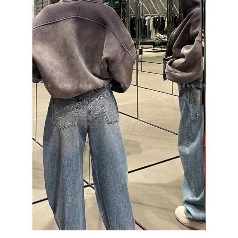 Loose Wide Leg Womens Jeans Casual Pants Trousers Vintage Retro Design American Style Chic Distressed Oversized Fashion M260310