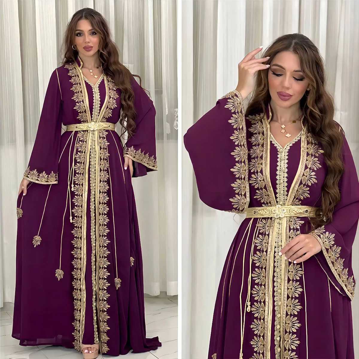 Eid Muslim Women Party Embroidery Dresses 2 Piece Set Jalabiya Ramadan Islam Vestidos Arab Robe Morocco Dubai Abayas Kaftan X260310