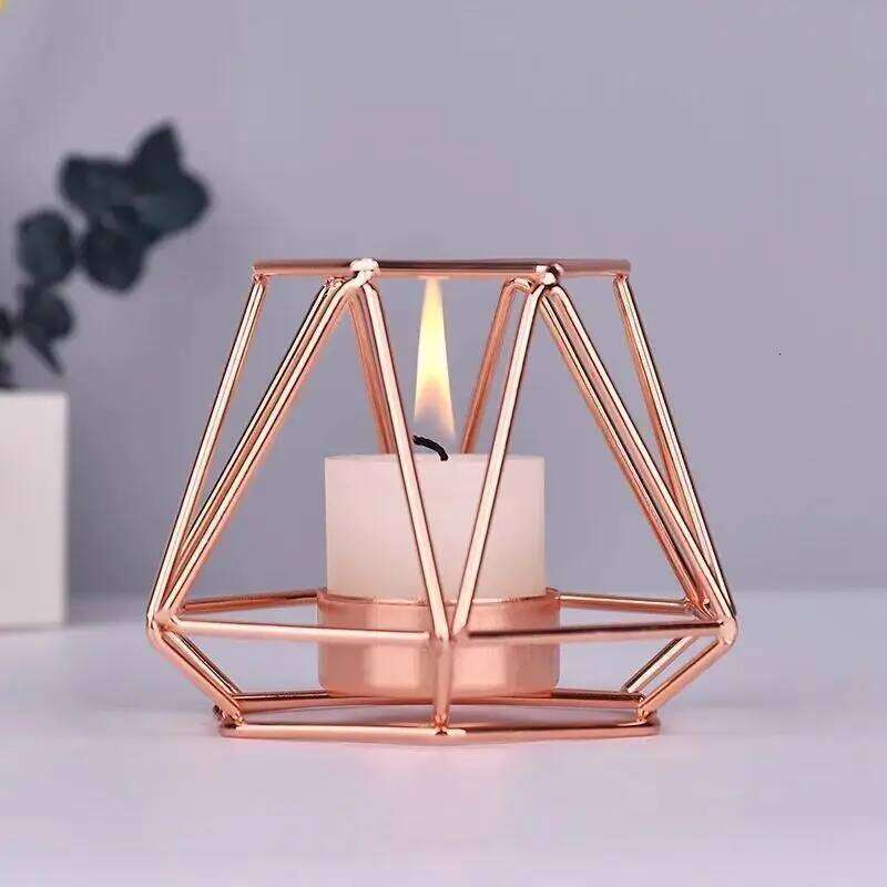 Metal Ornaments Container Polygonal Geometry Iron Candlestick Handicraft Simple Aromatherapy Candle Base H260310