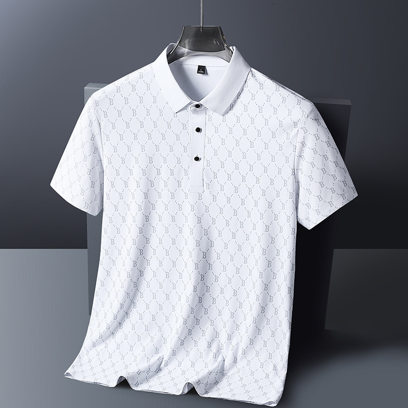Luxury Brand Designer Clothes Summer Ice Silk Polo , Short-Sleeved T- For Men, Turn-Down Collar T- For Young And Middle-Aged Men, Stretchy, Casual And
