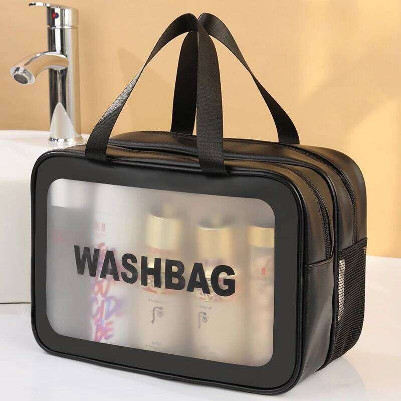 Large capacity transparent dry wet separation double-layer wash frosted PU travel portable handheld bath storage bag GF32 XJ260310