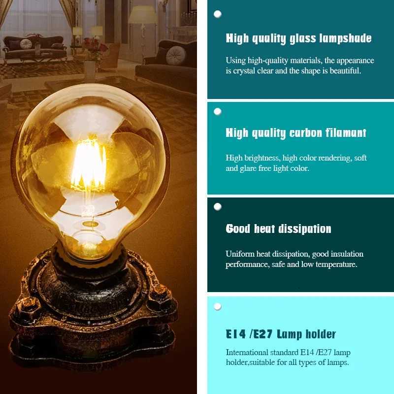 4pcs/lot Retro Edison LED Light Bulb E14 E27 AC220V 2W 4W 6W 8W Glass Vintage Filament Lampada Led Lamp Cold/Warm White Lighting H260310