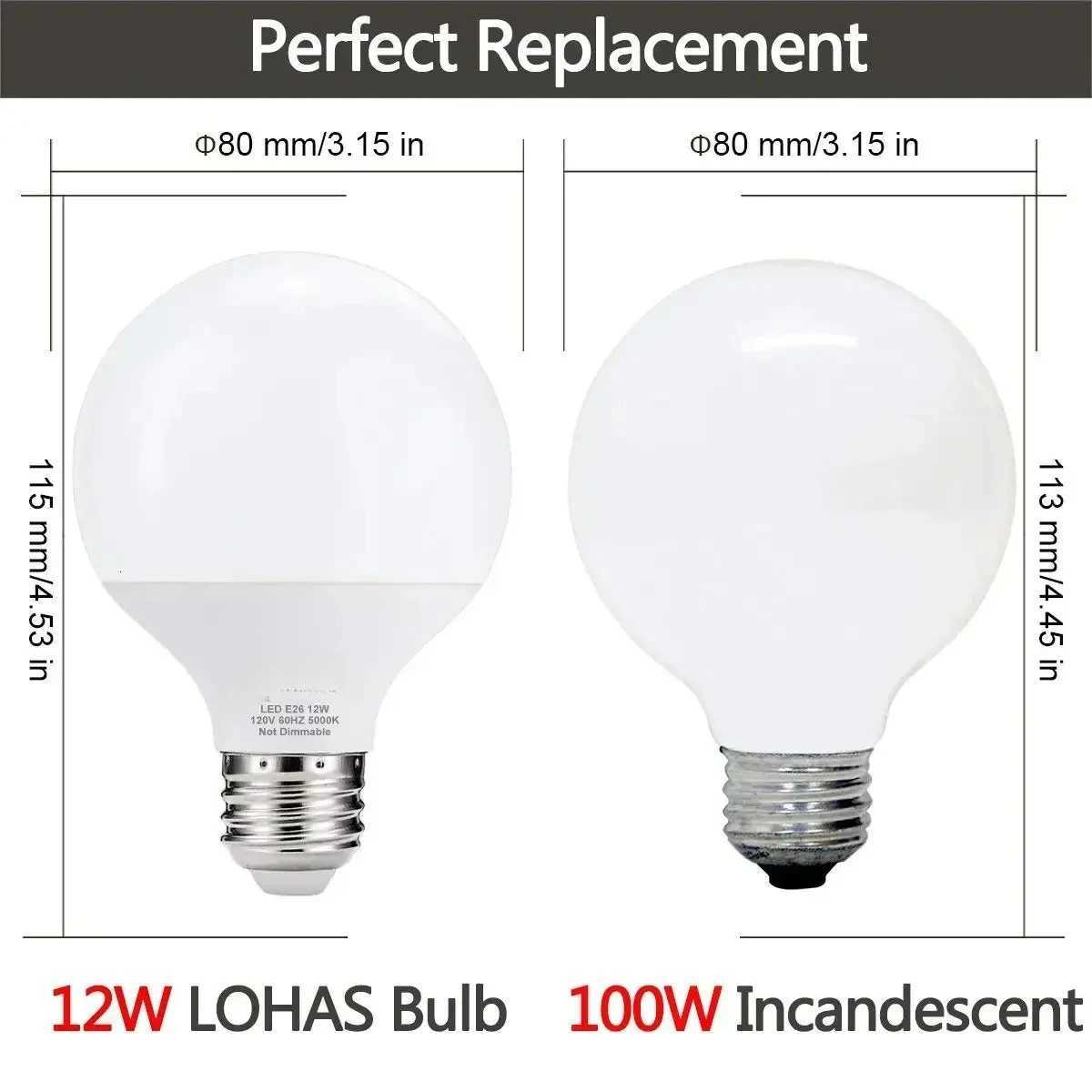 Melery E26 LED Light Bulb Daylight 5000k Equivalent 100W Incandescent G80 Halogen Globe Shape Screw Lamp 950 Lumens Vanity 3Pack H260310