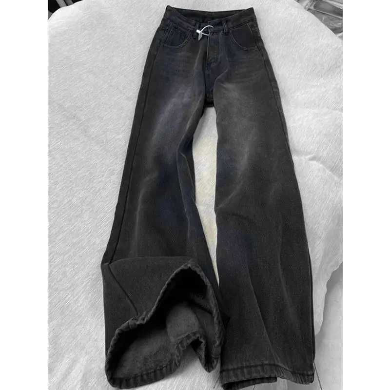 Jeans For Woman Y2k Clothes Black Gray Korean Loose Straight Denim Pants High Waist Wide Leg Trousers Autumn Vintage Style M260310