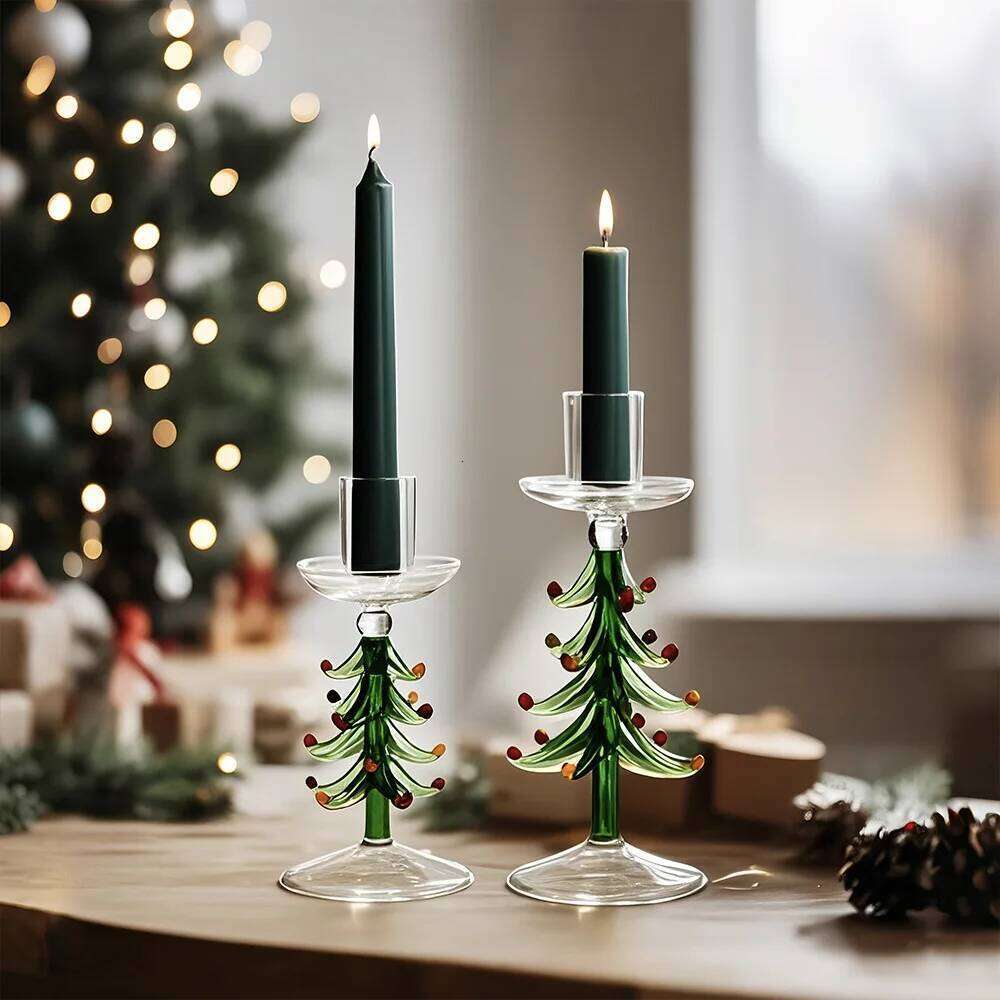 Nordic Christmas Trees Stick Holder Tabletop Glass Borosilicate Candle Holders for Party Birthday Home Decor H260310