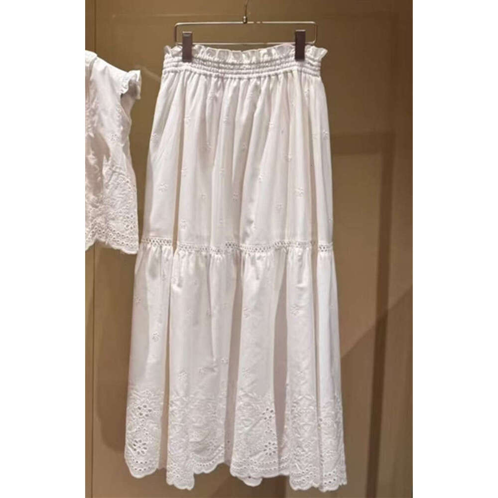 2026 Spring and Summer New Designer Hollow Embroidery Ruffle Sleeve Women's Shirt Skirt Set