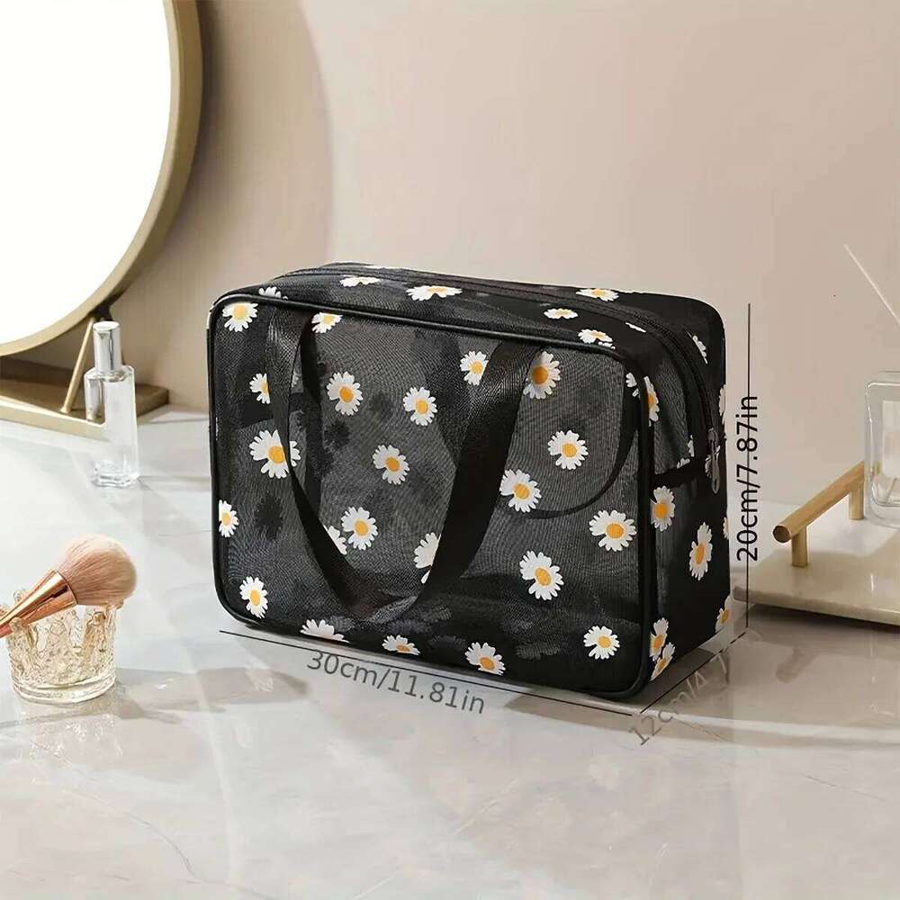 Gauze makeup Small daisies beach toiletry Travel women's simple storage Go out tote bag XJ260310