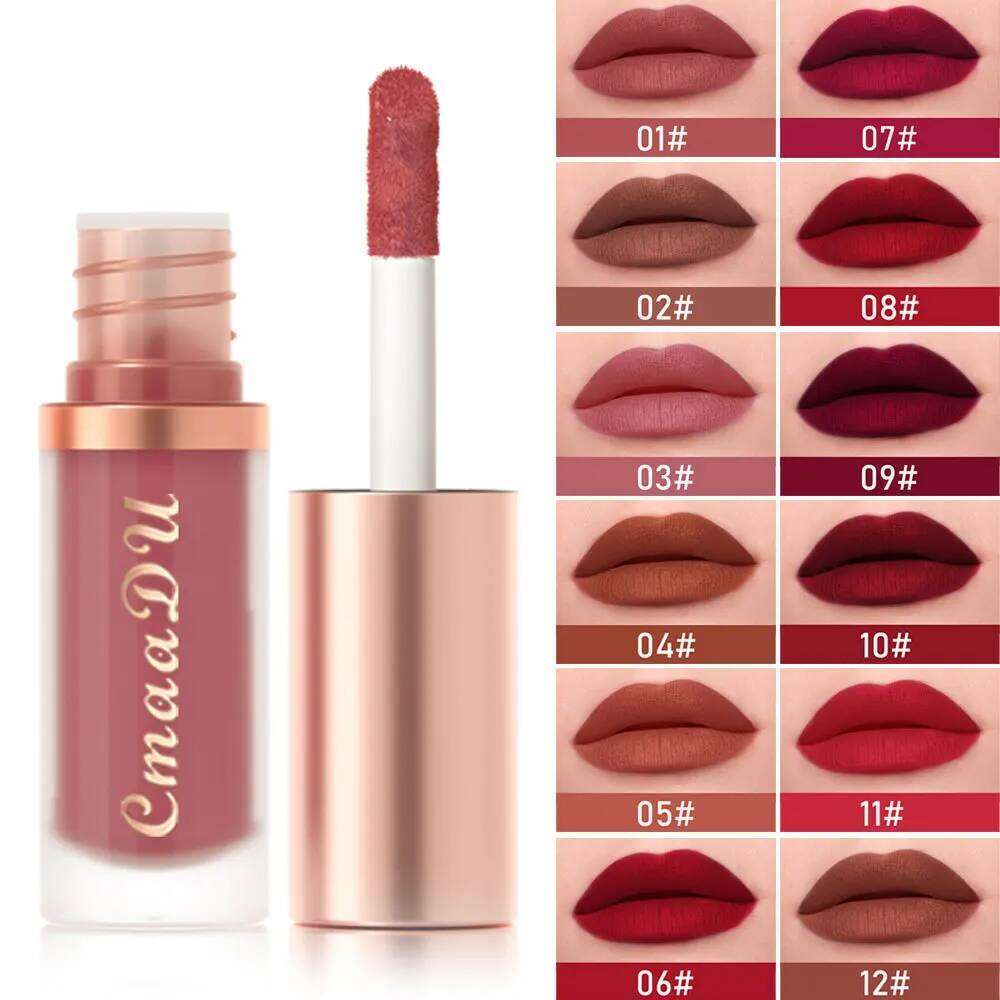 CmaaDu Nude Red Matte Velvet Lip Gloss Tint Make up Cosmetics Long-lasting Smudge-proof Liquid Lipstick LipGloss Glaze Z260310