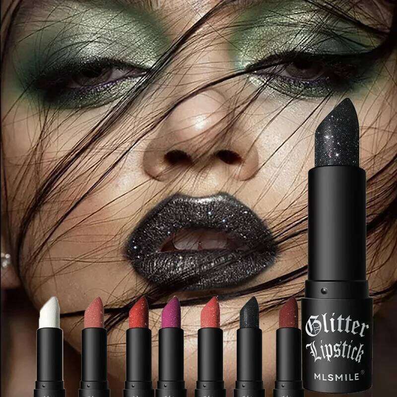 7 Colors Diamond Matte Non-stick Cup Flash Lasting Pearlescent Metallic Lipstick Dark Black Lipgloss Women Lips Makeup Z260310