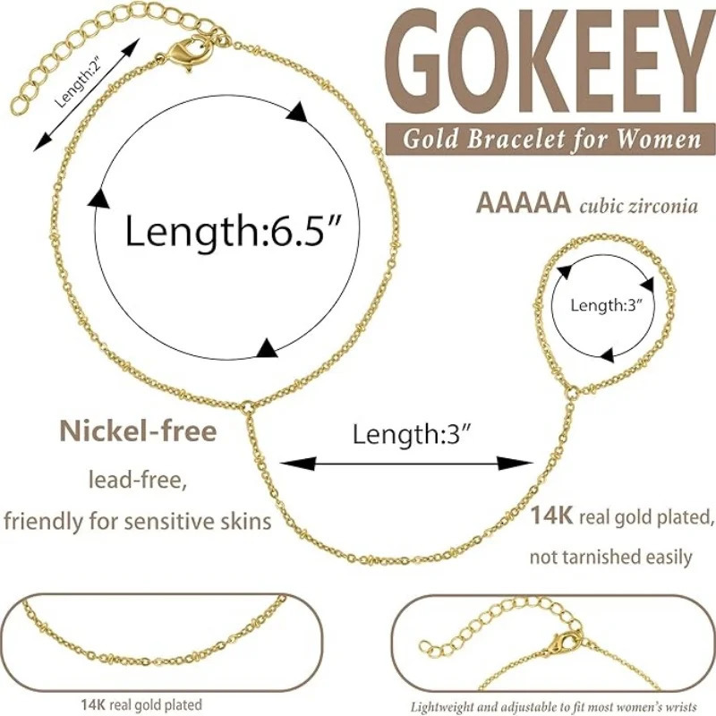Gold Silver Color Bead Chain Bracelet For Women Trendy Ring Bracelet Hand Chain Finger Ring Slave Cuff Bracelet Mothers Day Gift 260305