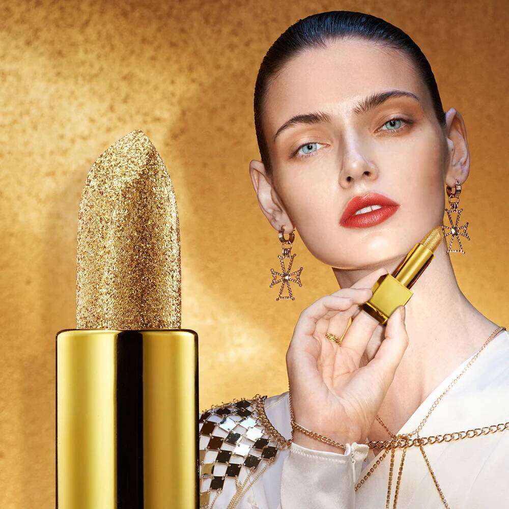 Glitter Moisturizing Makeup Velvet Matte Gold Lipstick Waterproof Lipstains Sexy Shiny Red Cosmetics Pigment Nude Rouge Z260310